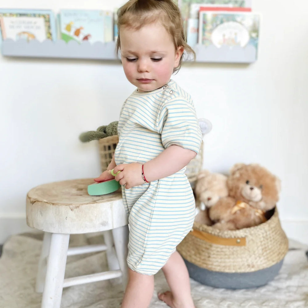 
                      
                        Ribbed Cotton Romper | Ocean Stripe
                      
                    